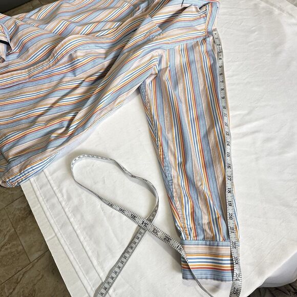 GAP Classic Fit  Button Up Shirt Mens XL 17-17.5 Blue Orange Striped Long Sleeve - Picture 7 of 10